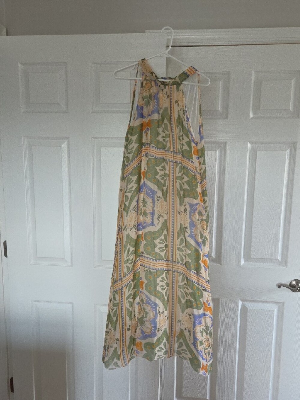 Boho Halter Maxi Dress in Green and Cream Floral - Made in Italy (L)